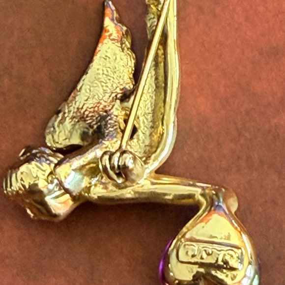 AJC Signed Winged Angel Heart Brooch 1980s Costume Jewelry - Picture 3 of 11